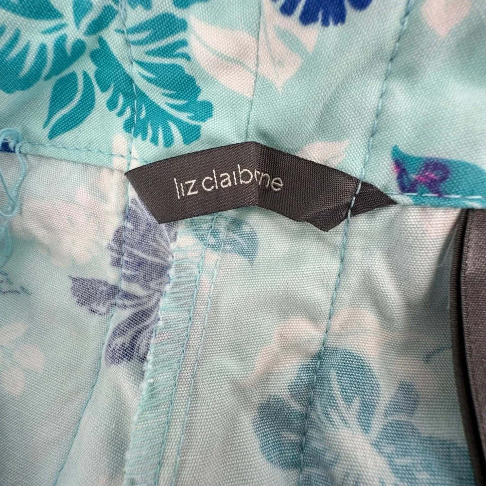 Liz Claiborne Floral Skort L Blue Denim Corset Back Tropical Casual Coastal - Picture 6 of 11